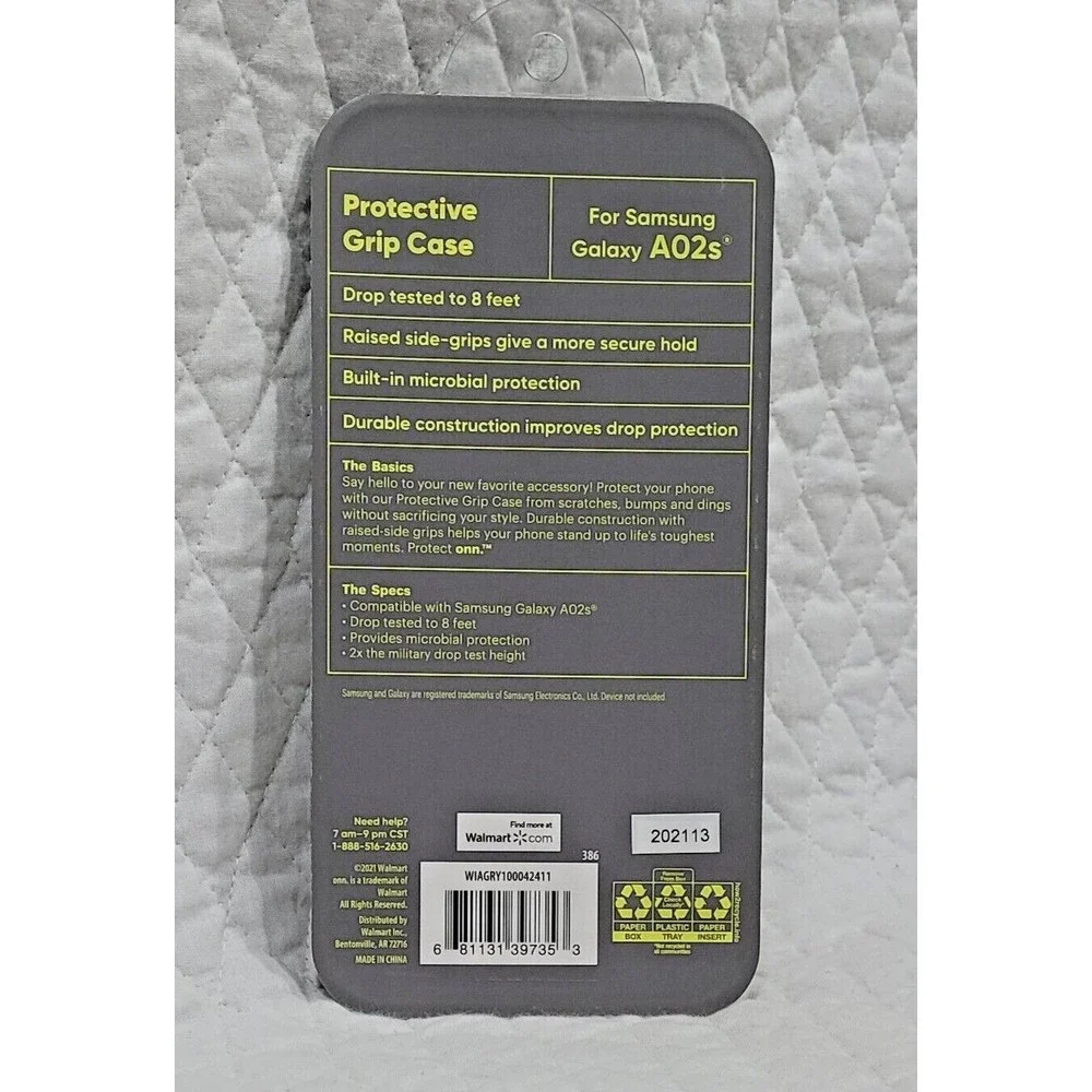 Onn Phone Case Compatible For Samsung Galaxy A02s Antimicrobial Protective Grip